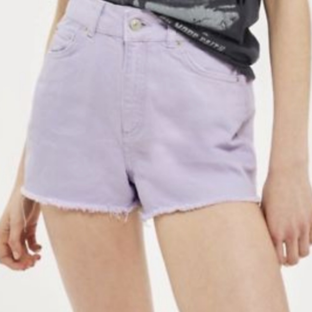 Topshop Moto Mom High Waisted Shorts Frayed Hem